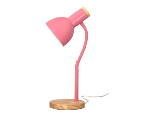Lampara de escritorio q-connect orion metalica con detalles de madera interruptorflexible color rosa