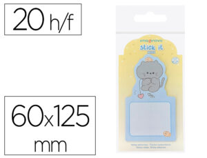 Bloc notas adhesivas imaginovo bunny con soporte 20 hojas gato azul 60x125 mm