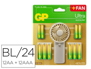 Pilha gp ultra alcalina blister de 12 unidades aa + 12 unidades aaa + ventoinha de mão