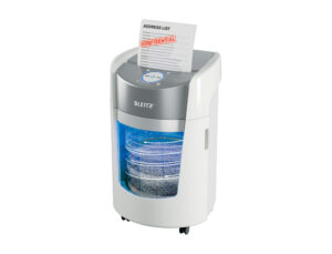 Destruidora de documentos leitz optimax 350 small office p5 capacidade corte 8 folhas destroi agrafes clips 22 litros