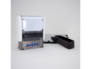 Carimbo avery especial tecidos personalizavel 3 linhas 288 caracteres com pinca e tira termoadesiva lavavel preto
