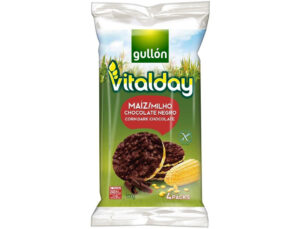 Tortilhas de milho gullon vitalday chocolate preto embalagem de 4 unidades 25 gr