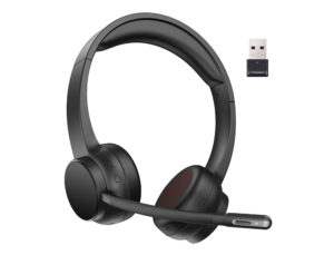 Auricular q-connect inalambrico diadema con microfono flexible y boton de bluetooth usb color negro