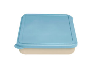 Fiambrera exacompta reutilizable 2 compartimentos color beig con tapa color azul biodegradable 250x210x50