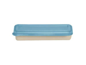 Fiambrera exacompta color beig con tapa color azul incluye 3 cubiertos reutilizables 205x65x40 mm