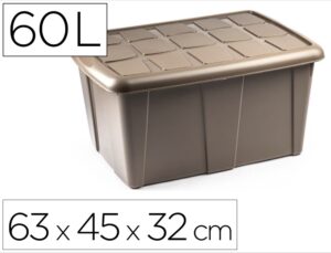 Contenedor de plastico plasticforte 60 litros n 18 beig con tapa 630x450x320 mm