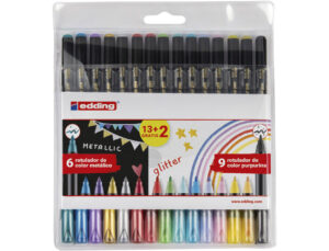 Marcador edding ponta fibra 1200 pack de 13 unidades + 2 unidades grátis cores metálicas/glitter