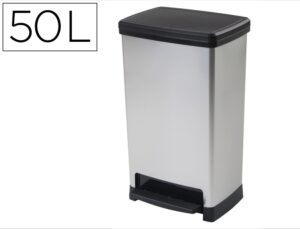 Contenedor plastico cep elite con tapa y pedal dos compartimentos 50 l color plata 390x288x654 mm