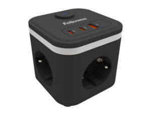 Regleta fellowes cubo multienchufes 3 tomas corriente + 2xusb c + a usb a color negro