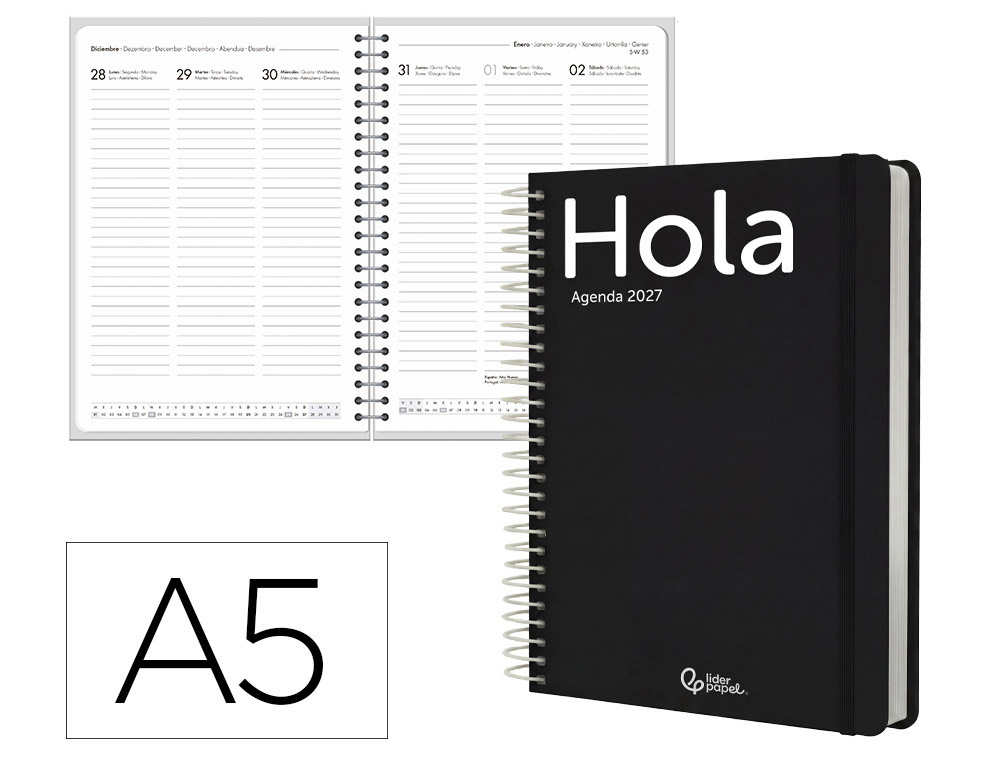 Agenda de escritório Liderpapel 2027 Espiral Classic Semana À Vista A5 Bilíngue Papel 70G Fsc Design 1