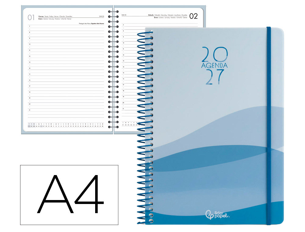 Agenda de escritório Liderpapel 2027 Espiral Gazi Dia/Página A4 Bilíngue Papel 70G Fsc Design 3