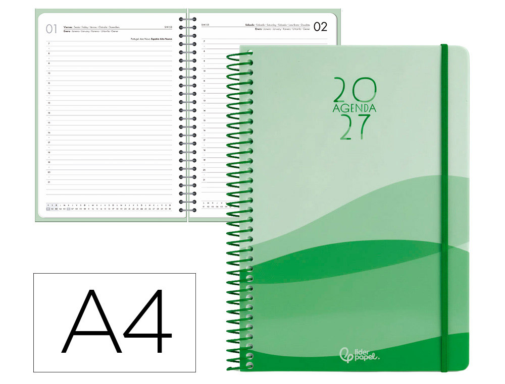 Agenda de escritório Liderpapel 2027 Espiral Gazi Dia/Página A4 Bilíngue Papel 70G Fsc Design 4