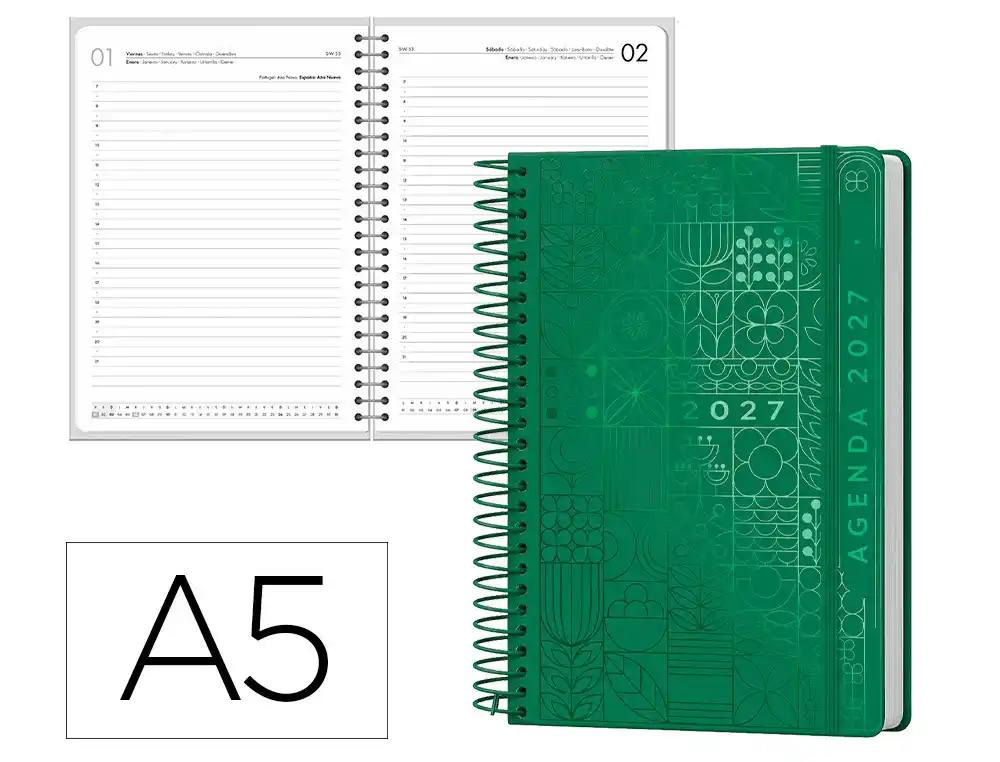 Agenda de escritório Liderpapel 2027 Espiral Syros Dia/Página A5 Bilíngue Papel 60G Fsc Design 4