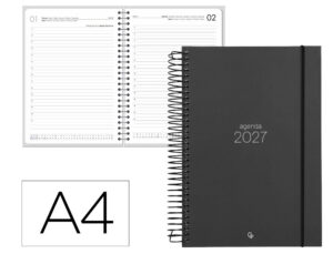 Agenda de escritório Liderpapel 2027 Espiral Olbia Dia/Página A4 Bilíngue Papel 60G Fsc Preto
