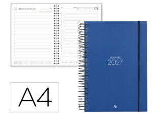 Agenda de escritório Liderpapel 2027 Espiral Olbia Dia/Página A4 Bilíngue Papel 60G Fsc Azul