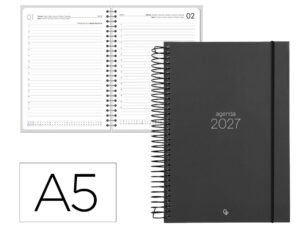 Agenda de escritório Liderpapel 2027 Espiral Olbia Dia/Página A5 Bilíngue Papel 60G Fsc Design 1