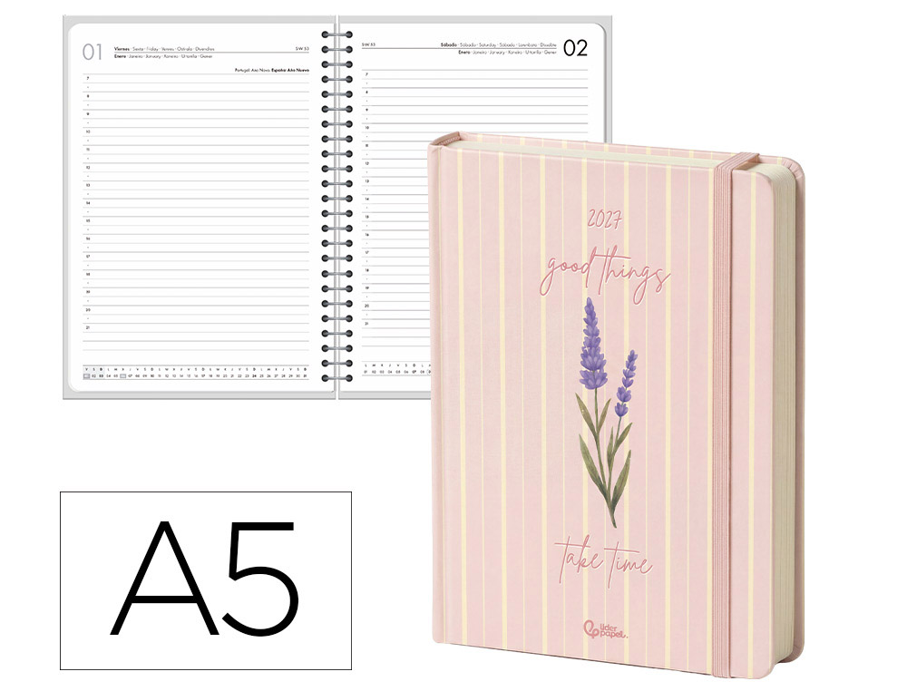 Agenda de escritório Liderpapel 2027 Encadernada Flowers A Semana À Vista A5 Bilíngue Papel 70G Fsc Design 3