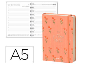 Agenda de escritório Liderpapel 2027 Encadernada Flowers A Semana À Vista A5 Bilíngue Papel 70G Fsc Design 4