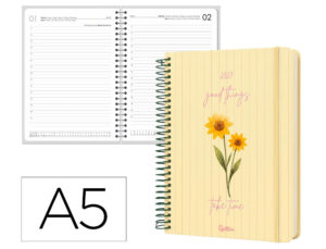 Agenda de escritório Liderpapel 2027 Espiral Flowers A Dia/Página A5 Bilíngue Papel 70G Fsc Design 2