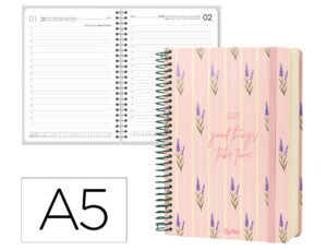 Agenda de escritório Liderpapel 2027 Espiral Flowers A Dia/Página A5 Bilíngue Papel 70G Fsc Design 3