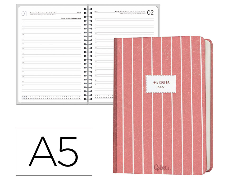 Agenda de escritório Liderpapel 2027 Encadernada Nomi Dia/Página A5 Bilíngue Papel 70G Fsc Design 2