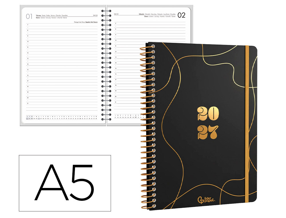 Agenda de escritório Liderpapel 2027 Espiral Perissa Dia/Página A5 Bilíngue Papel 80G Fsc Design 1