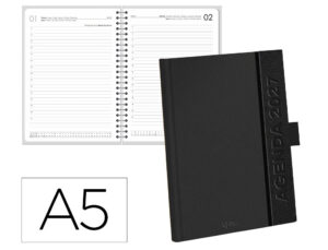 Agenda de escritório Liderpapel 2027 Encadernada Symi Dia /Página A5 Bilíngue Papel 70G Fsc Preto