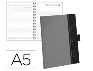 Agenda de escritório Liderpapel 2027 Encadernada Symi Dia /Página A5 Bilíngue Papel 70G Fsc Cinza