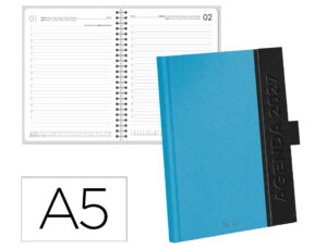 Agenda de escritório Liderpapel 2027 Encadernada Symi Dia/ Página A5 Bilíngue Papel 70G Fsc Azul Turquesa