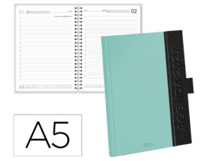 Agenda de escritório Liderpapel 2027 Encadernada Symi Dia/ Página A5 Bilíngue Papel 70G Fsc Celeste
