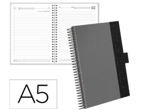 Agenda de escritório Liderpapel 2027 Espiral Symi Dia/Páginaa5 Bilíngue Papel 70G Fsc Cinza