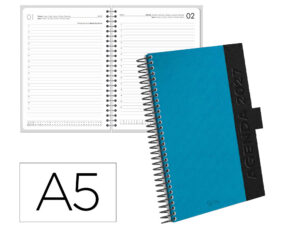 Agenda de escritório Liderpapel 2027 Espiral Symi Dia/Páginaa5 Bilíngue Papel 70G Fsc Azul Turquesa