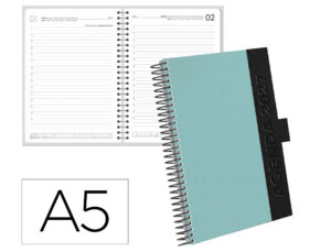 Agenda de escritório Liderpapel 2027 Espiral Symi Dia/Páginaa5 Bilíngue Papel 70G Fsc Azul Celeste