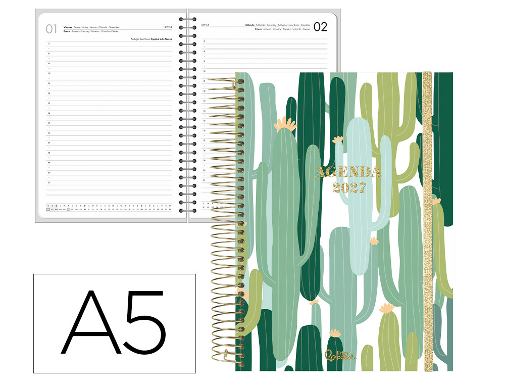 Agenda de escritório Liderpapel 2027 Espiral Fantasy Dia/Página A5 Bilíngue Papel 70G Fsc Design 1
