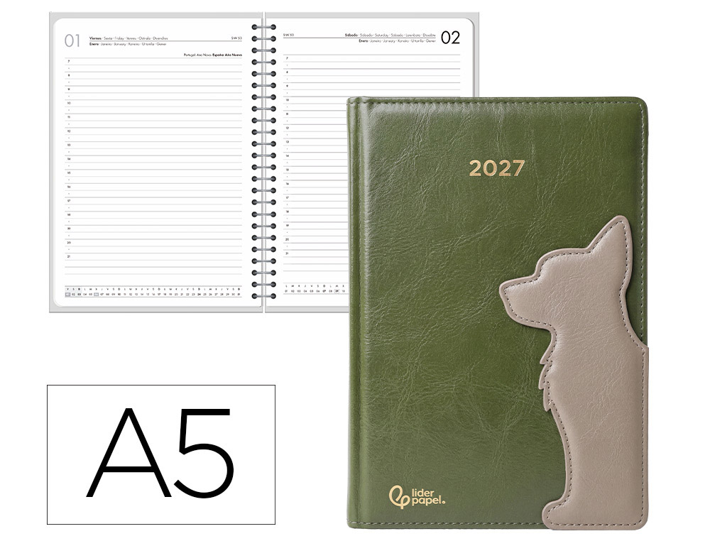 Agenda de escritório Liderpapel 2027 Encadernada Itaca Dia/ /Página A5 Bilíngue Papel 70G Fsc Design 2