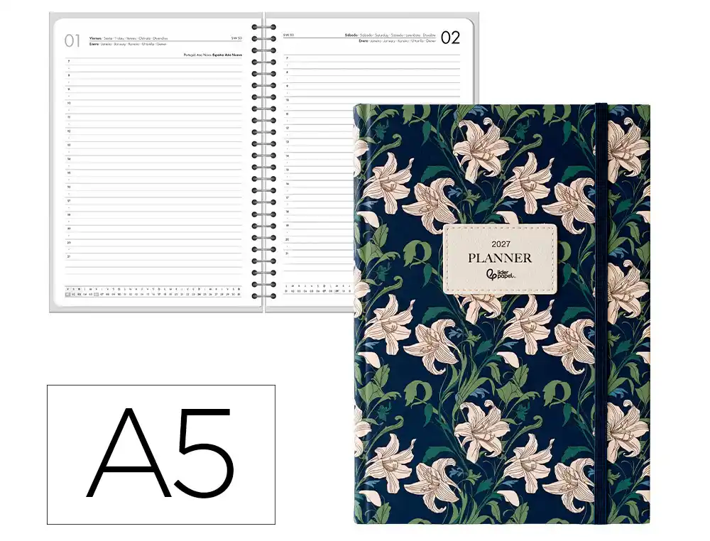 Agenda de escritório Liderpapel 2027 Ecadernada Kea Dia/Pagina A5 Bilíngue Papel 70G Fsc Design 1