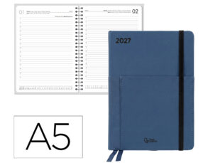 Agenda de escritório Liderpapel 2027 Encadernada Naxos Dia/Página A5 Bilíngue Papel 70G Fsc Azul Marinho