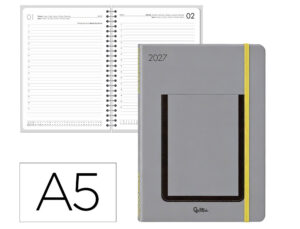 Agenda de escritório Liderpapel 2027 Encadernada Rodas Dia/Página A5 Bilíngue Papel 70G Fsc Cinzento