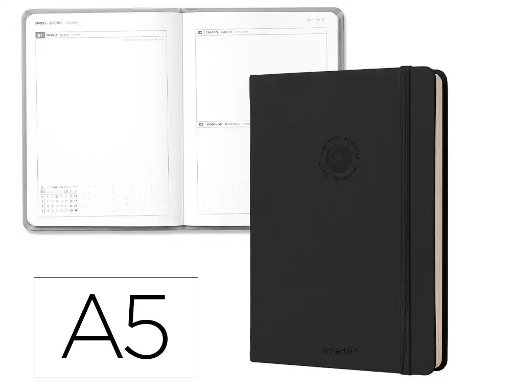 Agenda de escritório Antartik 2027 Encadernada Dia/Página A5 Bilíngue Papel 70G Fsc Preto