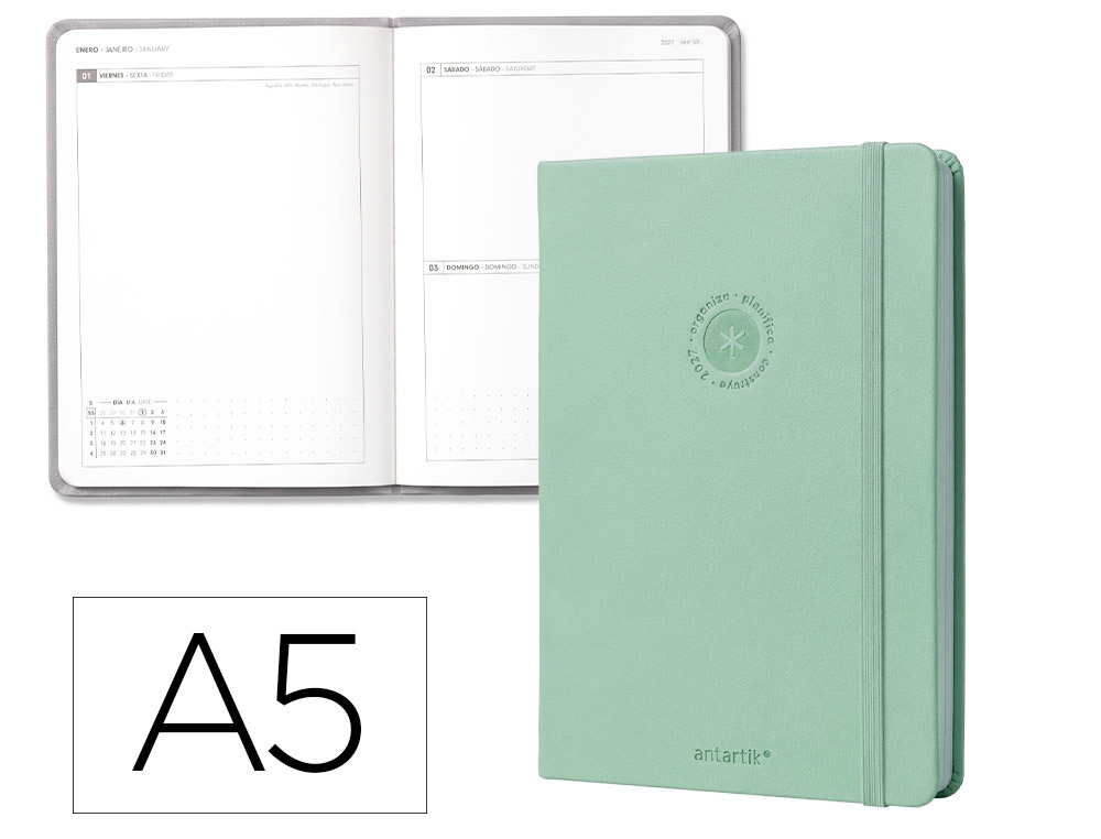 Agenda de escritório Antartik 2027 Encadernada Dia/Página Dia/Página A5 Bilíngue Papel 70G Menta