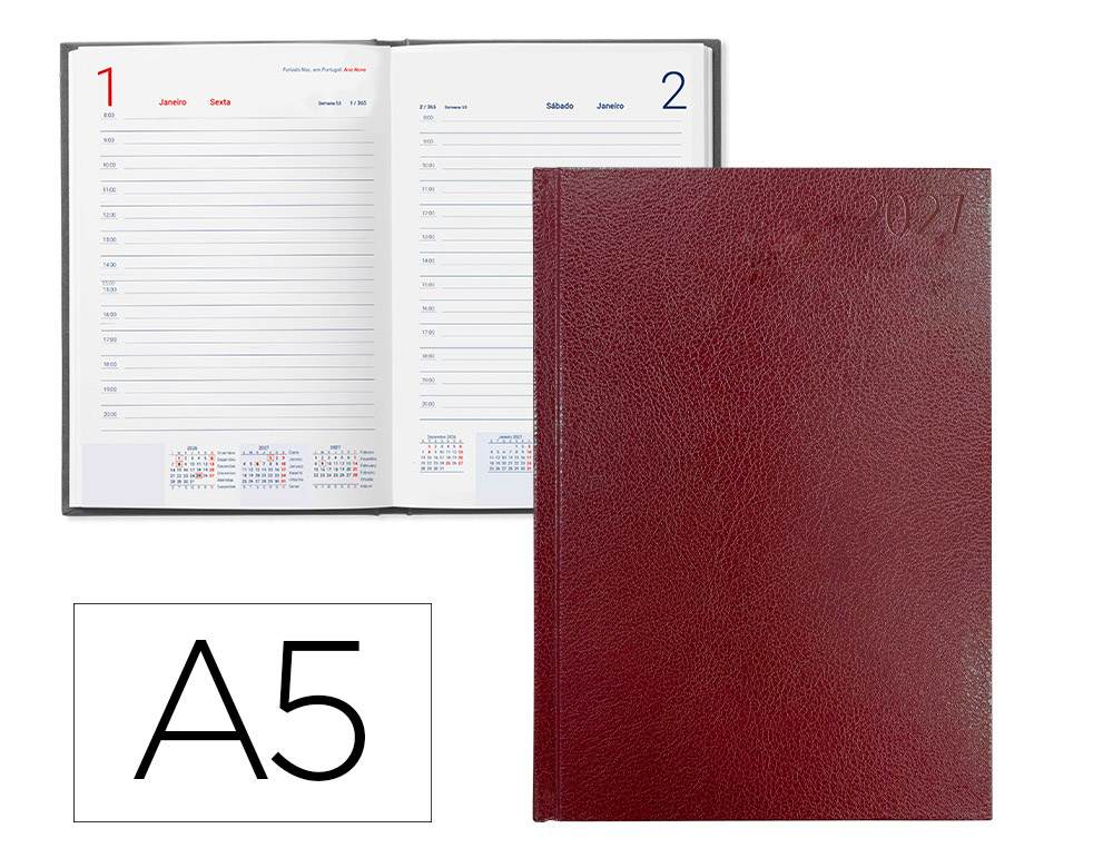 Agenda de escritório Liderpapel 2027 Encadernada Corfu Dia/Página A5 Portugues Papel 60G Fs C Vermelho