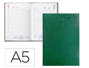 Agenda de escritório Liderpapel 2027 Encadernada Corfu Dia/Página A5 Portugues Papel 60G Fs C Verde