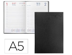 Agenda de escritório Liderpapel 2027 Encadernada Corfu Dia/Página A5 Bilíngue Papel 60G Fsc Preto