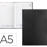 Agenda de escritório liderpapel 2027 encadernada corfu dia/página a5 bilíngue papel 60g fsc preto português