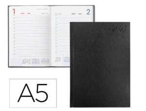 Agenda de escritório liderpapel 2027 encadernada corfu dia/página a5 bilíngue papel 60g fsc preto português