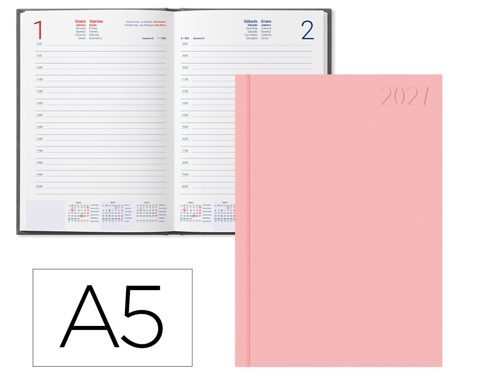 Agenda de escritório liderpapel 2027 encadernada corfu dia/página a5 bilíngue papel 60g fsc nova cor português