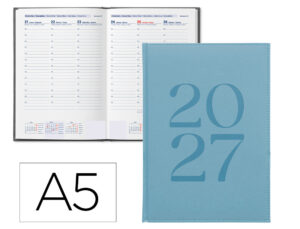 Agenda de escritório Liderpapel 2027 Encadernada Creta Semana À Vista A5 Bilíngue Papel 70G Fsc Azul Claro
