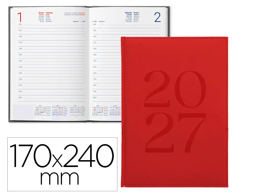 Agenda de escritório Liderpapel 2027 Encadernada Creta Dia/Página 170X240 Mm Bilíngue Papel 70G Fsc Bordeaux