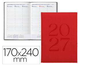 Agenda de escritório Liderpapel 2027 Encadernada Creta Semana À Vista 170X240 Mm Bilíngue Papel 70G Fsc Bordeaux