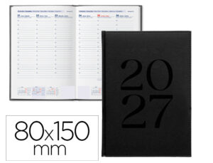 Agenda de escritório Liderpapel 2027 Encadernada Creta Semana À Vista 80X150 Mm Bilíngue Papel 70G Fsc Preto